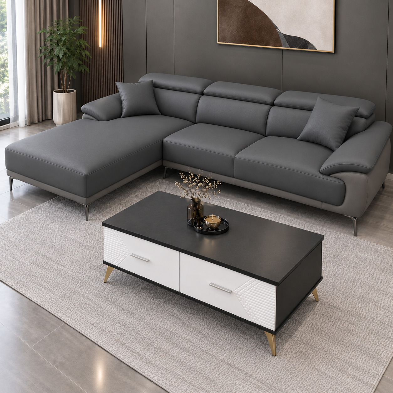 Bộ sofa góc L chân cao 2m6 tiện nghi mẫu mới hiện đại-mã MH508 - Ảnh 3