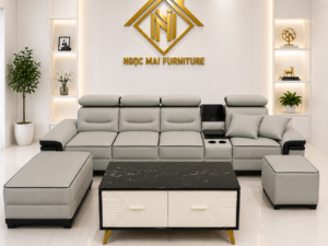 Bộ Sofa Da Pu Cao Cấp Thiết kế 3M Mặt Cười Kèm 2 Đôn Và Bàn Trà Mặt -Mã MH303