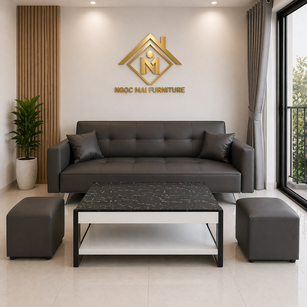 Bộ Sofa Phòng Khách 6 Món Dài 1m7 –decor salon,nail,nhà nhỏ gọn-mã MH354 - Ảnh 8