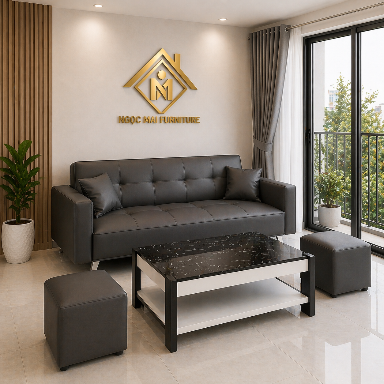 Bộ Sofa Phòng Khách 6 Món Dài 1m7 –decor salon,nail,nhà nhỏ gọn-mã MH354 - Ảnh 7