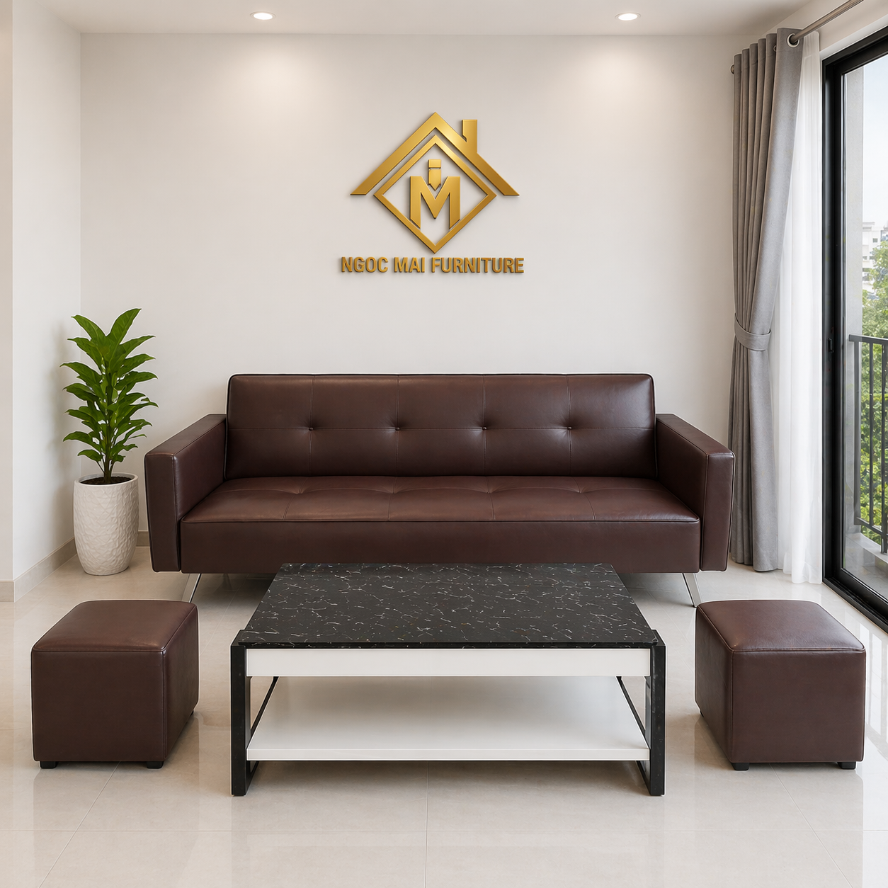Bộ Sofa Phòng Khách 6 Món Dài 1m7 –decor salon,nail,nhà nhỏ gọn-mã MH354 - Ảnh 6
