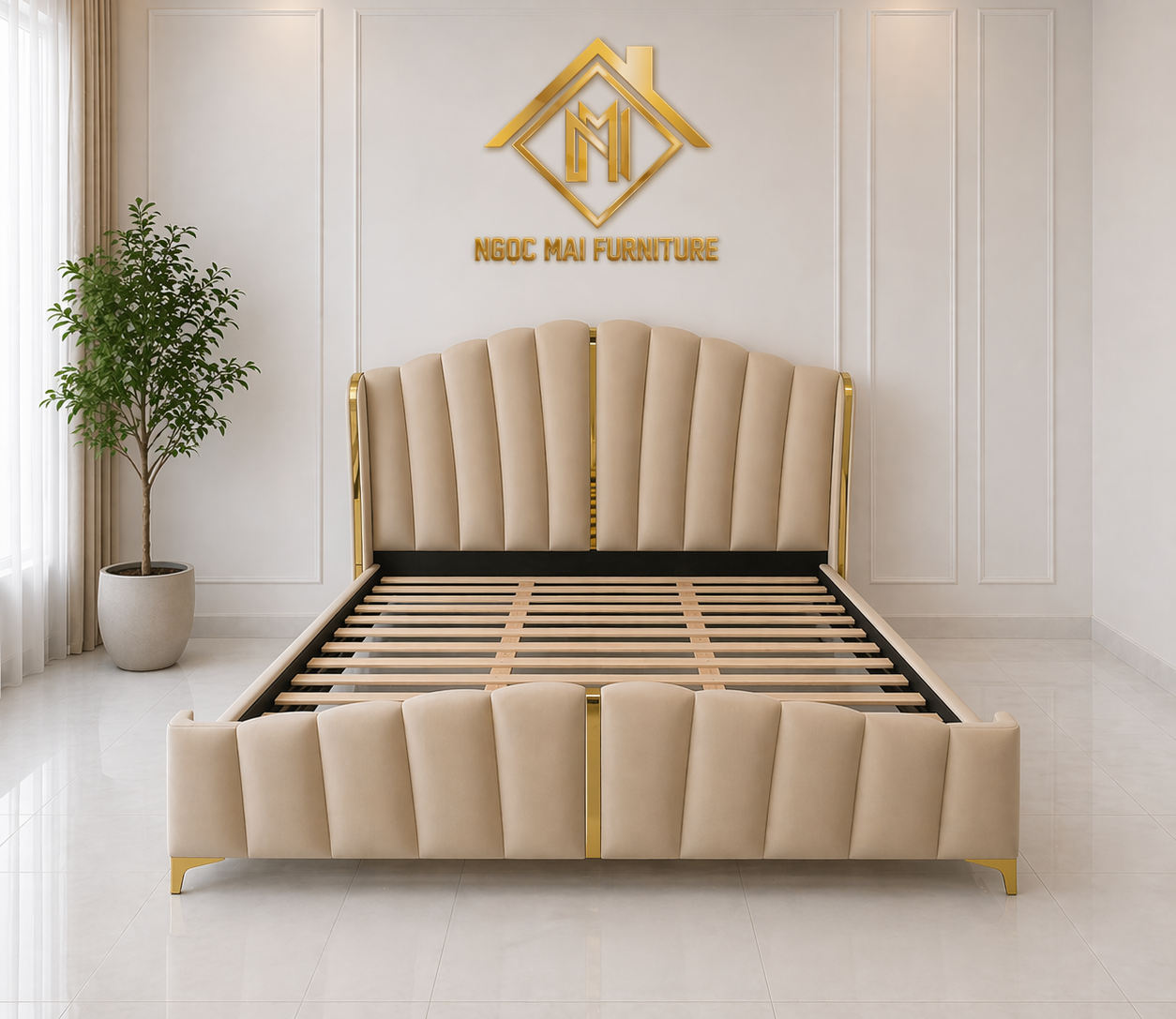 Gường Bọc Nệm 1m8x2m Thiết Kế Múi Viền Sang Trọng Đẹp Mắt-mã HM338