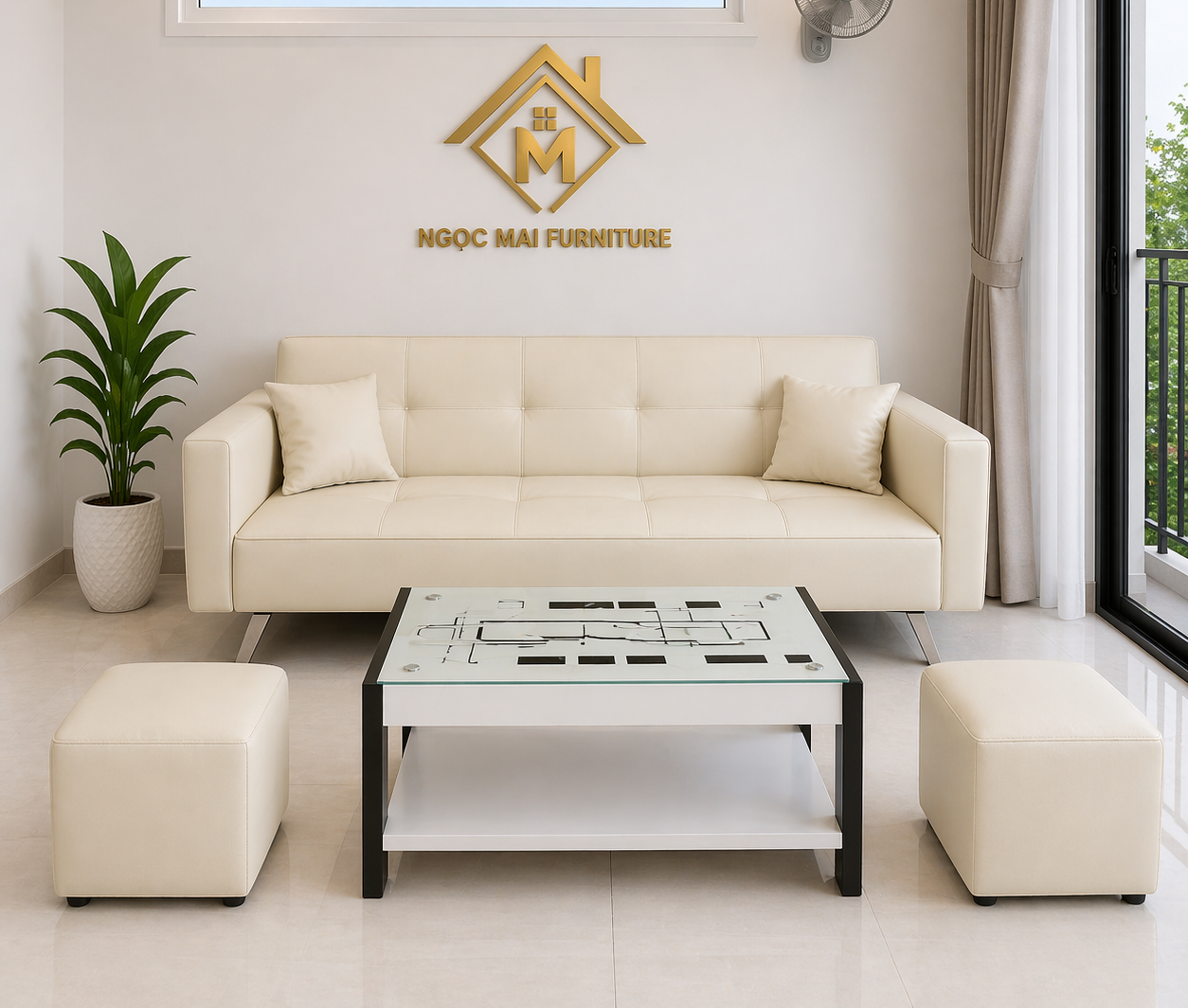 Bộ Sofa Phòng Khách 6 Món Dài 1m7 –decor salon,nail,nhà nhỏ gọn-mã MH354
