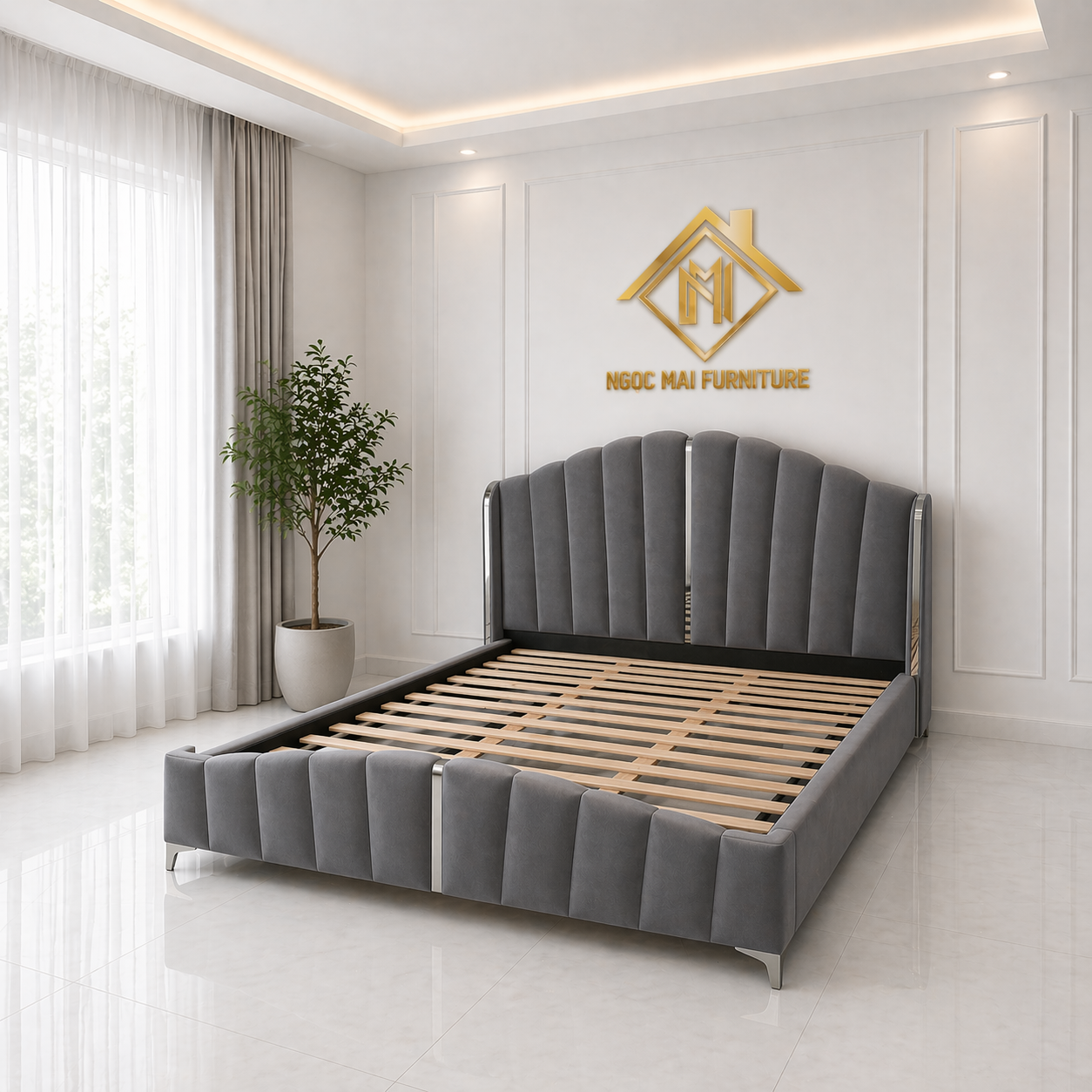 Giường Ngủ Bọc Nệm Thiết Kế Caro Hiện Đại 1m6x2m -mã MH337 - Ảnh 11