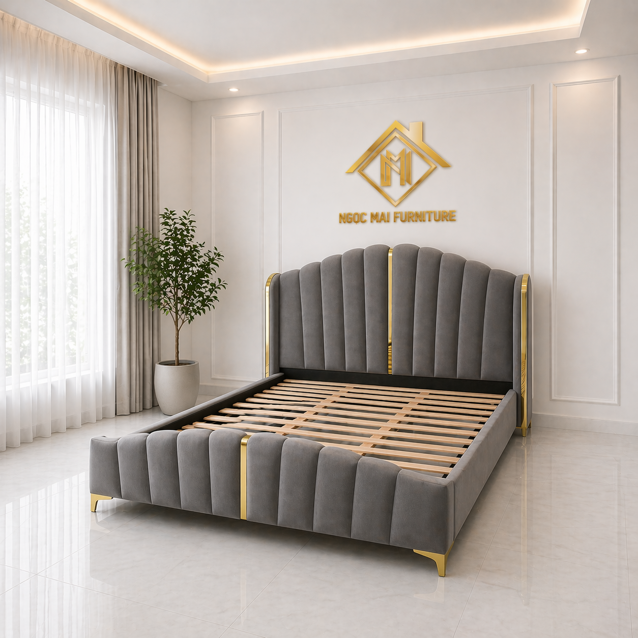 Giường Ngủ Bọc Nệm Thiết Kế Caro Hiện Đại 1m6x2m -mã MH337 - Ảnh 10