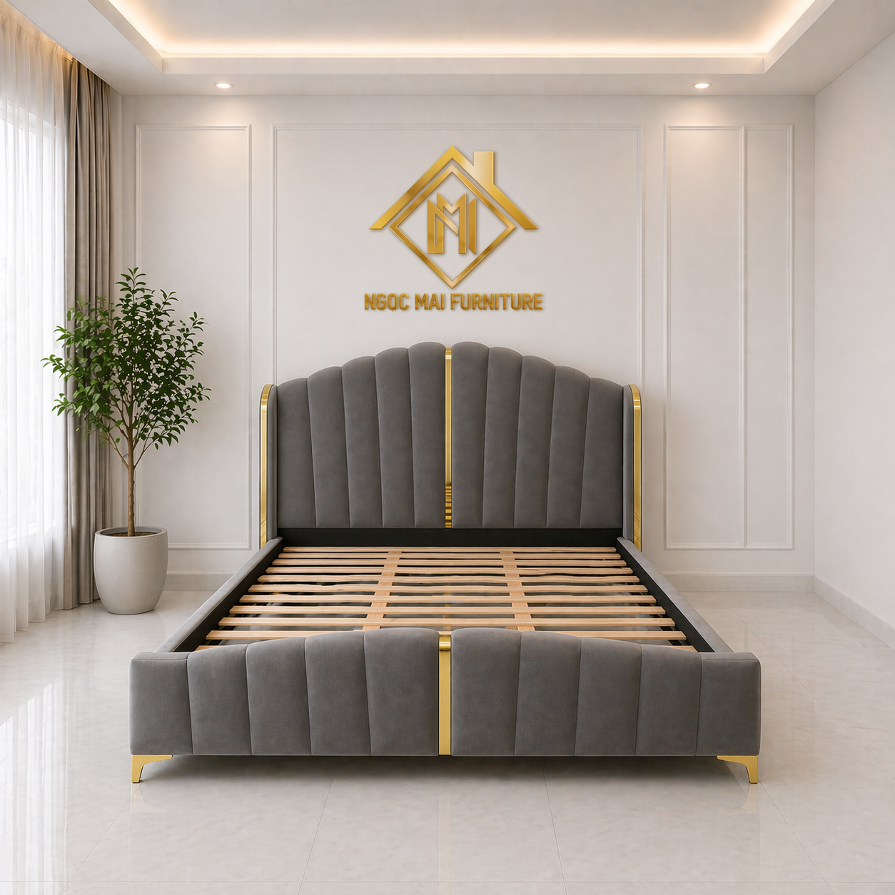 Gường Bọc Nệm 1m8x2m Thiết Kế Múi Viền Sang Trọng Đẹp Mắt-mã HM338 - Ảnh 5