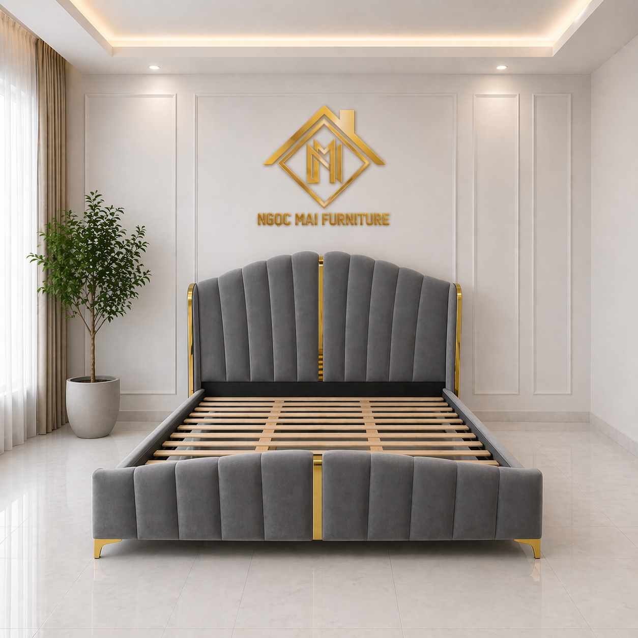 Gường Bọc Nệm 1m8x2m Thiết Kế Múi Viền Sang Trọng Đẹp Mắt-mã HM338 - Ảnh 6