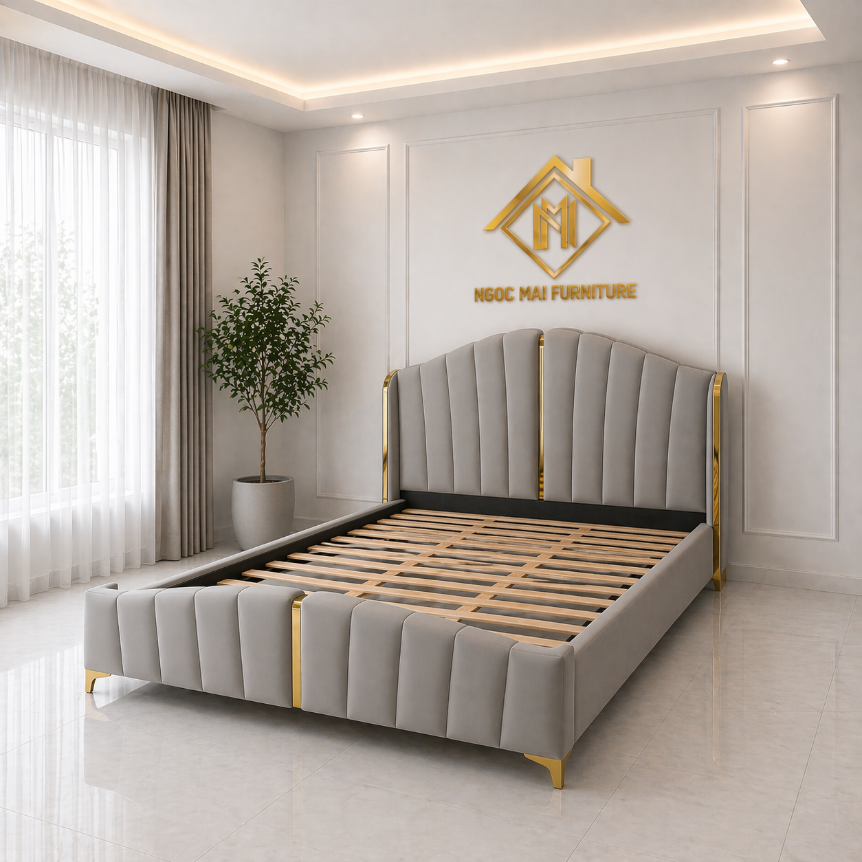 Giường Ngủ Bọc Nệm Thiết Kế Caro Hiện Đại 1m6x2m -mã MH337 - Ảnh 6