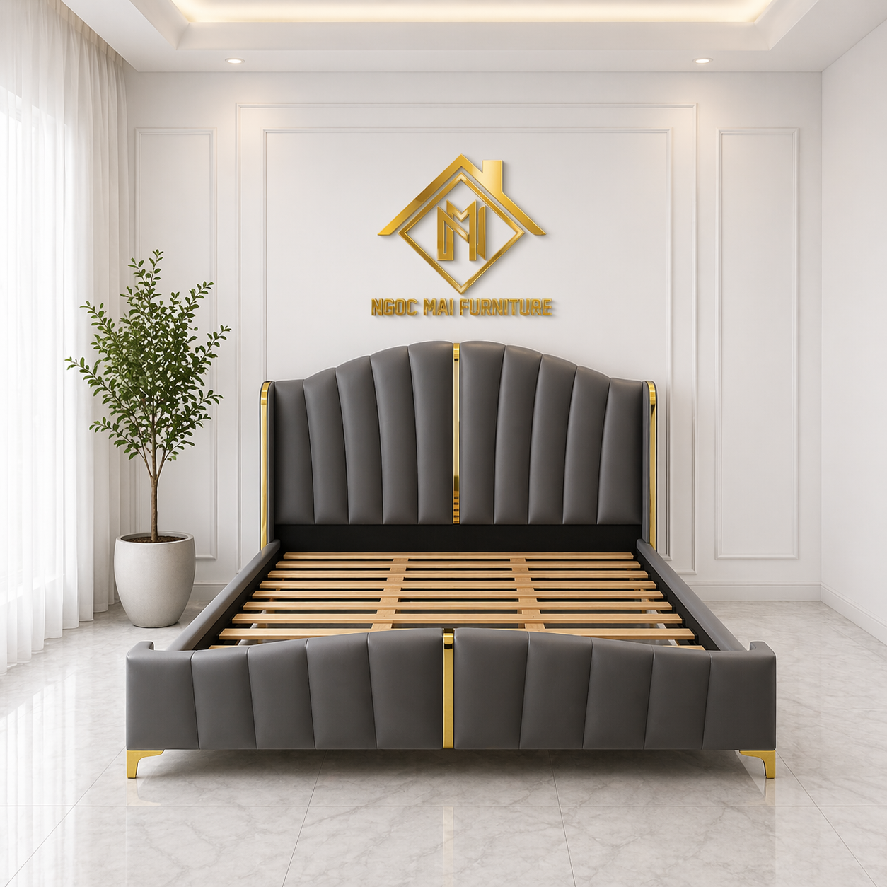 Gường Bọc Nệm 1m8x2m Thiết Kế Múi Viền Sang Trọng Đẹp Mắt-mã HM338 - Ảnh 4