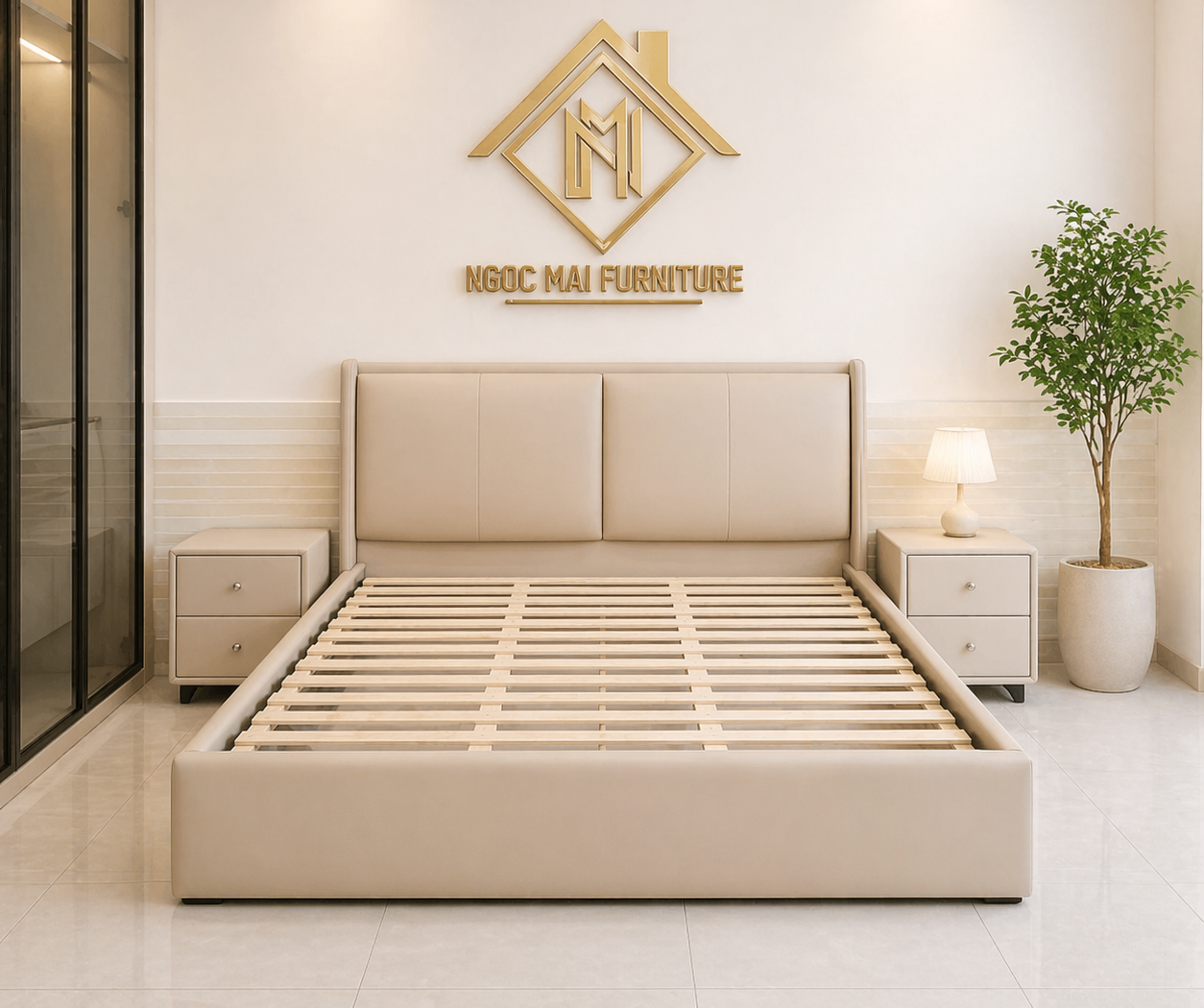 Gường Bọc Nệm 1m8x2m Khiết Kế Chữ Nhật Thanh Lich Giản Dị-mã MH345