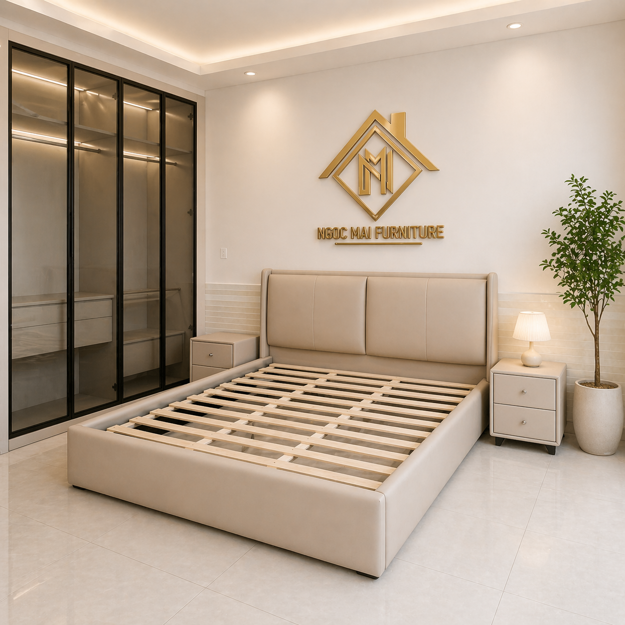Gường Bọc Nệm 1m8x2m Khiết Kế Chữ Nhật Thanh Lich Giản Dị-mã MH345 - Ảnh 3