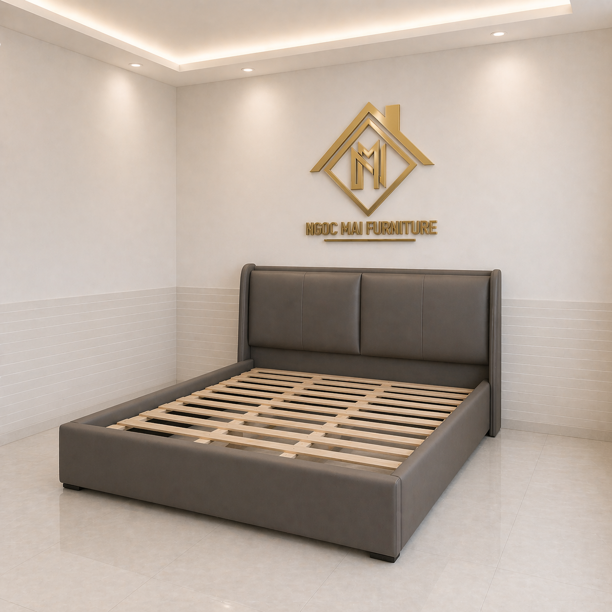 Gường Bọc Nệm 1m8x2m Khiết Kế Chữ Nhật Thanh Lich Giản Dị-mã MH345 - Ảnh 4