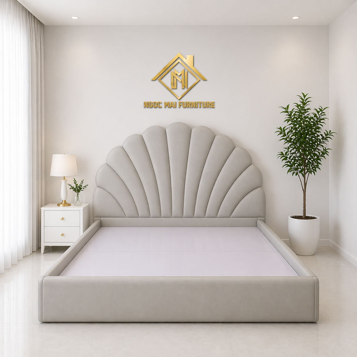 Giường ngủ bọc da 1m6x2m thiết kế cánh hoa-hiện đại đẹp mắt- mã MH358 - Ảnh 4