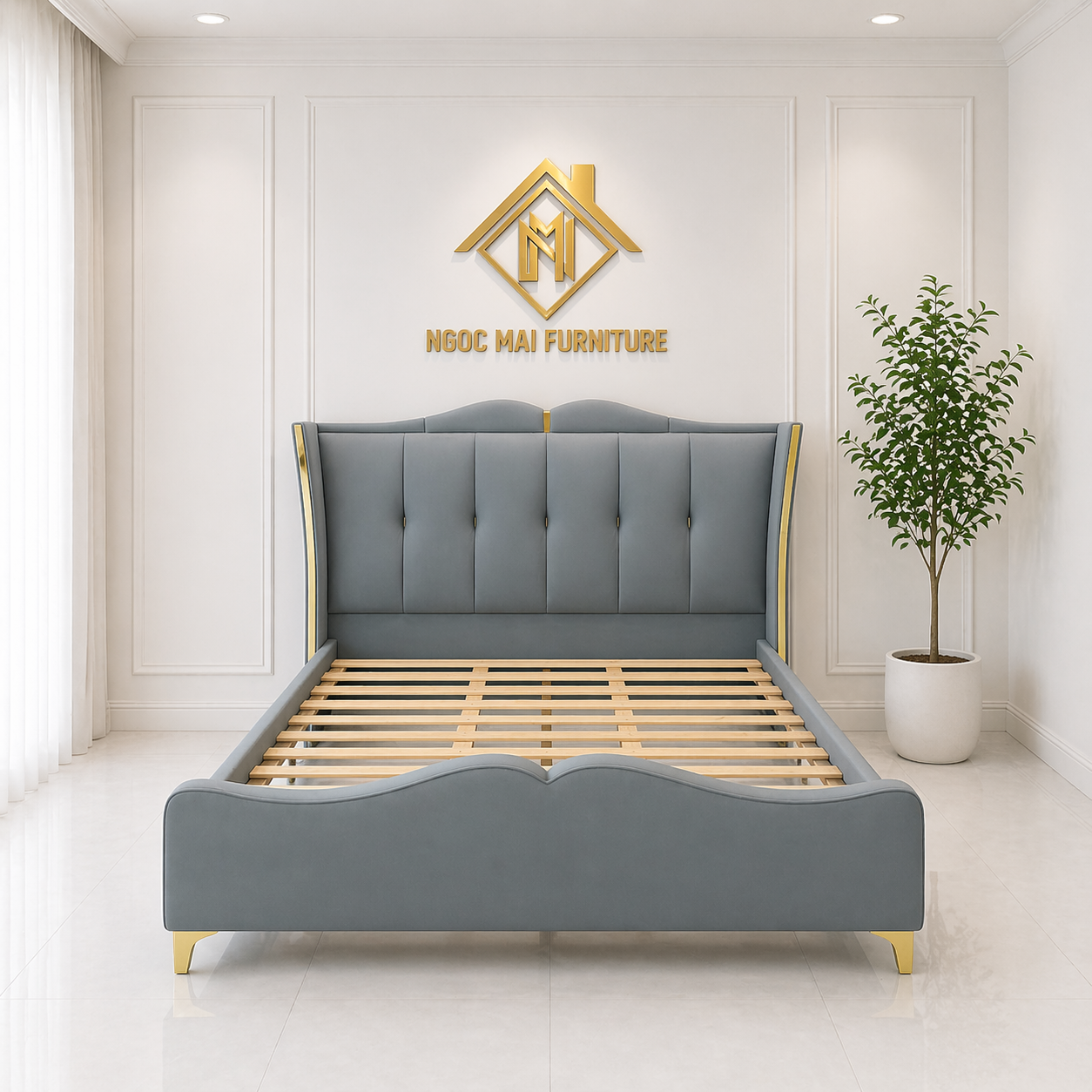 Giường Bọc nệm thiết kế caro sang trọng mẫu mới hiện đại 1m8x2m-Mã MH364 - Ảnh 4