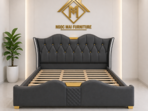 Giường Bọc nệm thiết kế caro sang trọng mẫu mới hiện đại 1m6x2m-Mã MH363