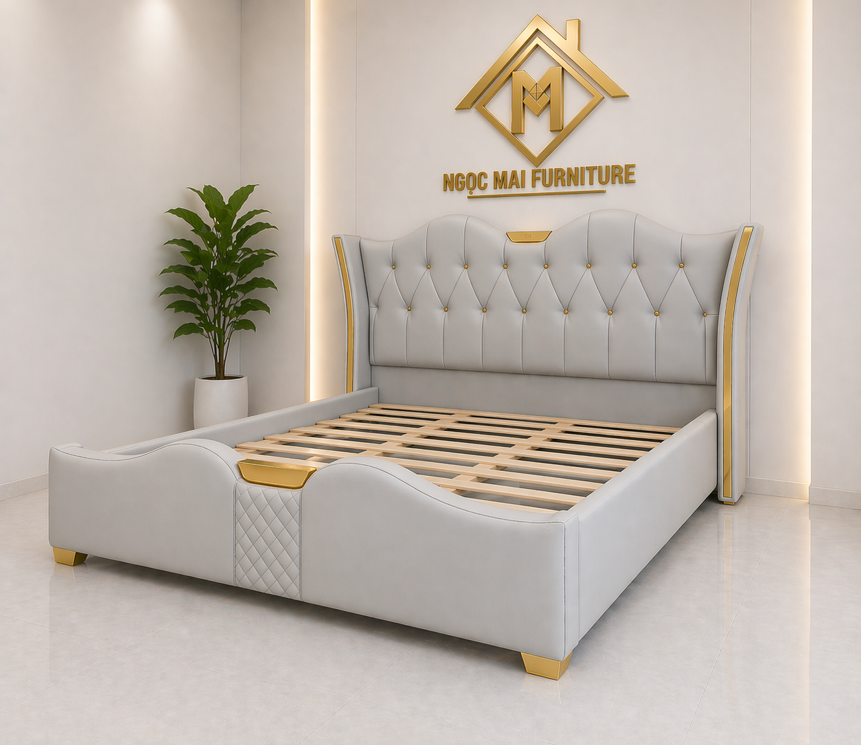 Giường Bọc nệm thiết kế caro sang trọng mẫu mới hiện đại 1m8x2m-Mã MH364 - Ảnh 2