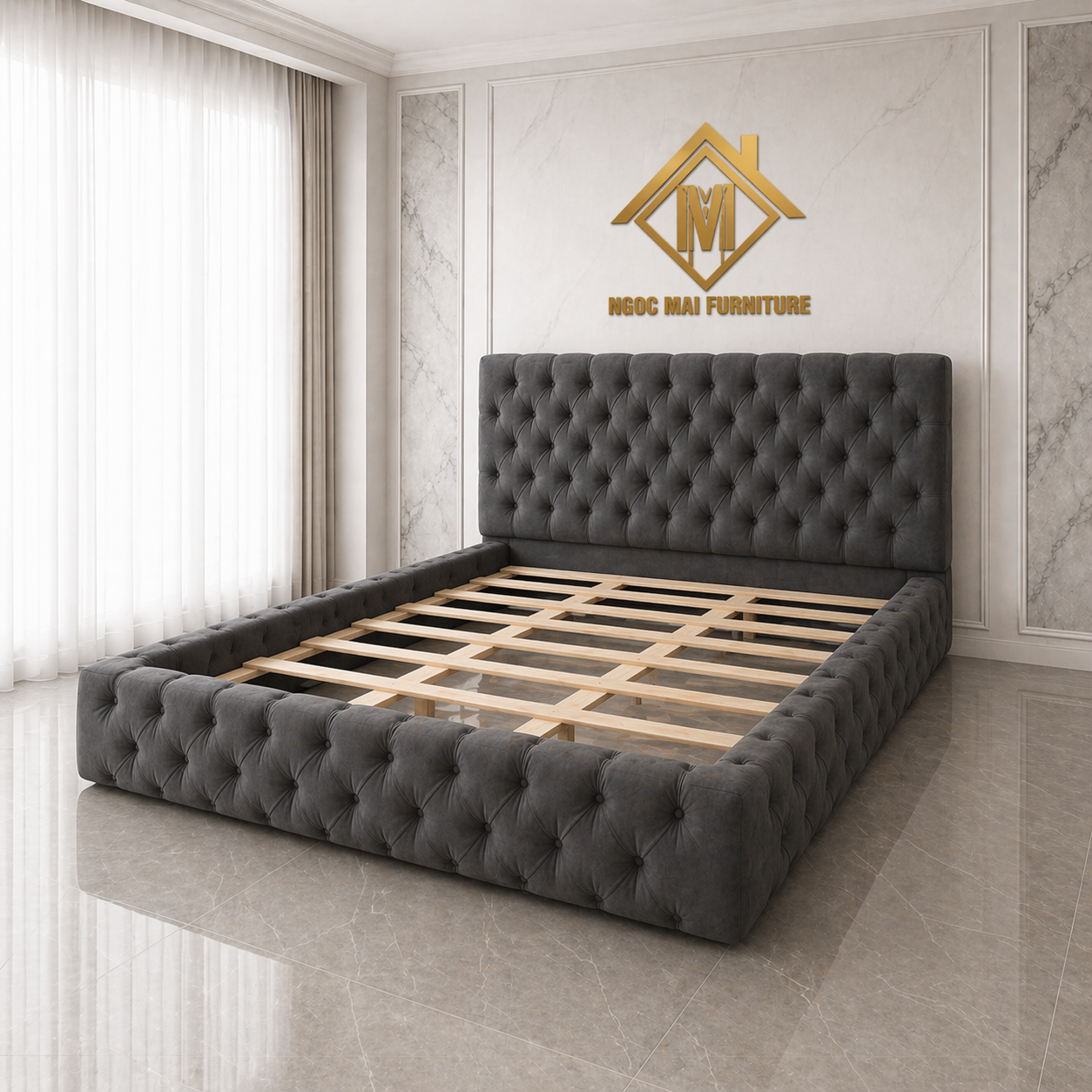 Giường Ngủ Bọc Tổ Ong Nệm Hiện Đại 1m6x2m-mã MH341 - Ảnh 5