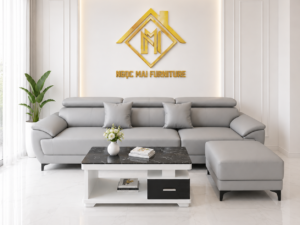 Bộ Sofa Da Pu Chân Cao 2M6 Kèm 1 Đôn lớn Và Bàn–Sofa Phòng Khách Hiện Đại-Mã MH355