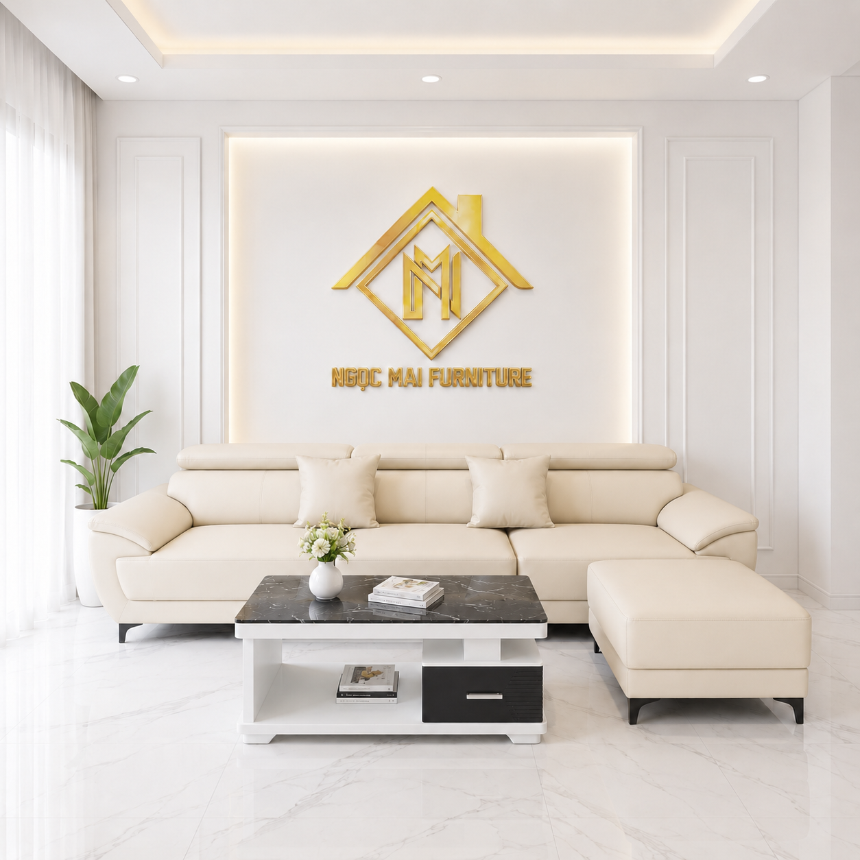 Bộ Sofa Da Pu Chân Cao 2M6 Kèm 1 Đôn lớn Và Bàn–Sofa Phòng Khách Hiện Đại-Mã MH355 - Ảnh 6