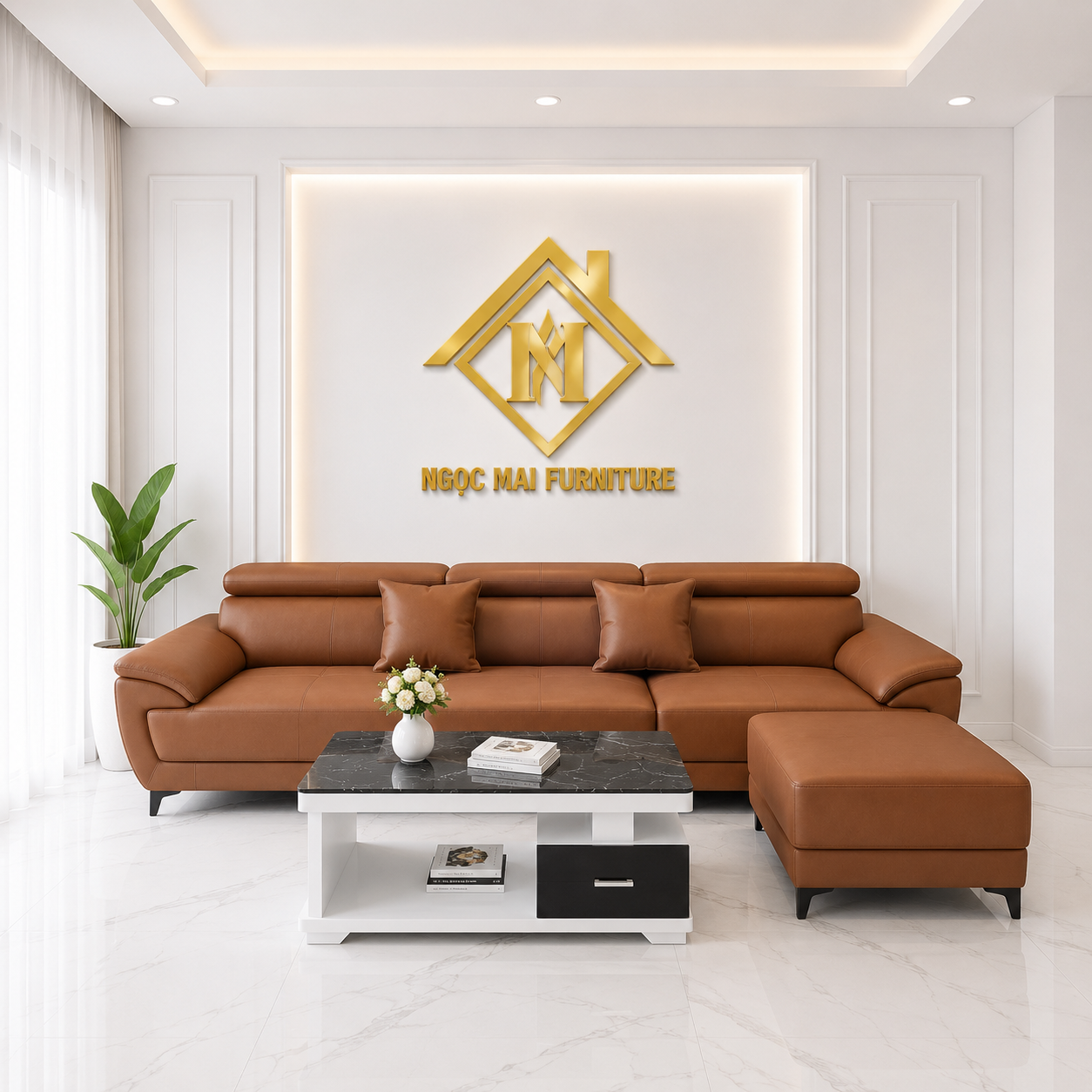 Bộ Sofa Da Pu Chân Cao 2M6 Kèm 1 Đôn lớn Và Bàn–Sofa Phòng Khách Hiện Đại-Mã MH355 - Ảnh 5