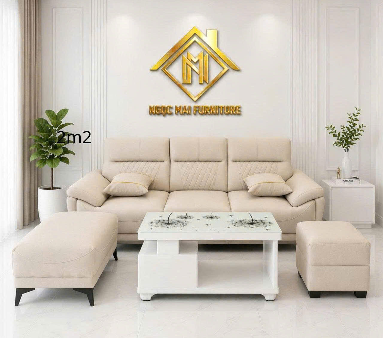 Bộ sofa caro phòng khách 2m2 chân cao hiệ đại-mã MH601