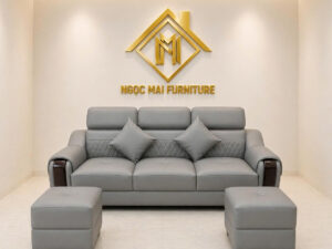 Sofa Da Cao Cấp 2m2 kèm 2 đôn tay phối gỗ sang trọng, tiện lợi (không bàn trà) –MH672 