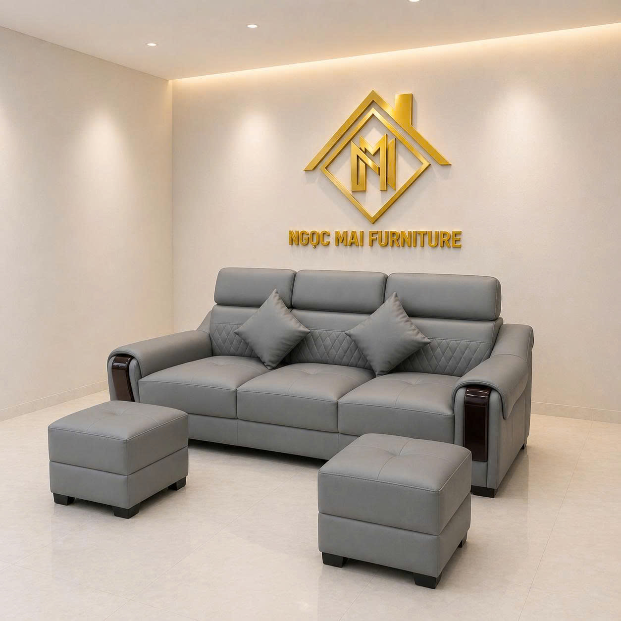 Sofa Da Cao Cấp 2m2 kèm 2 đôn tay phối gỗ sang trọng, tiện lợi (không bàn trà) –MH672 - Ảnh 9