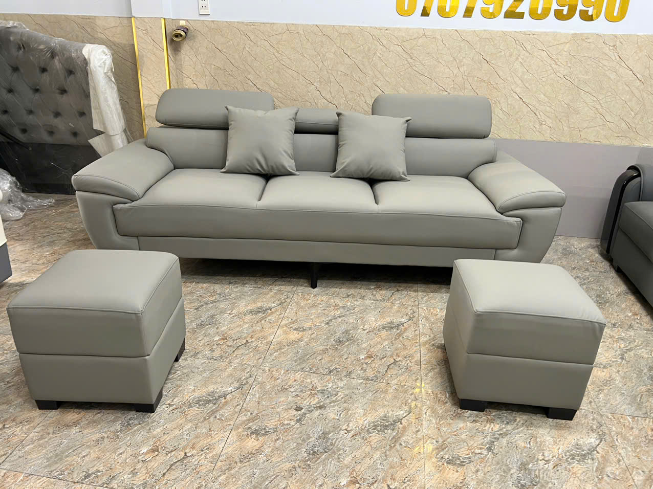 Sofa Da Cao Cấp da pu 2m2 kèm 2 đôn sang trọng, tiện lợi (không bàn trà) –MH674 - Ảnh 10
