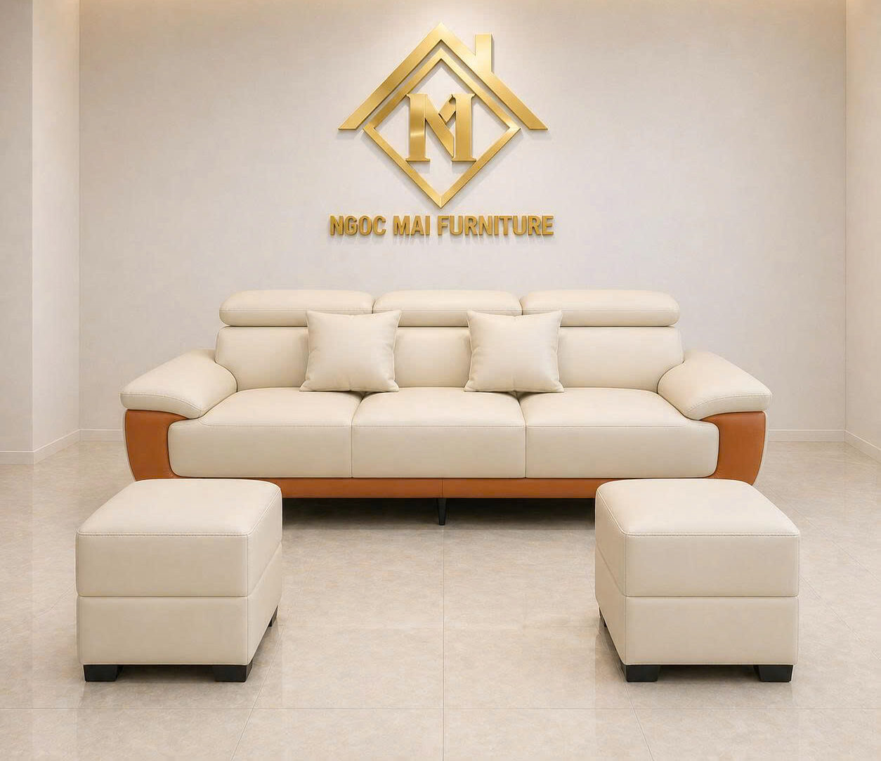 Sofa Da Cao Cấp da pu 2m2 kèm 2 đôn sang trọng, tiện lợi (không bàn trà) –MH674