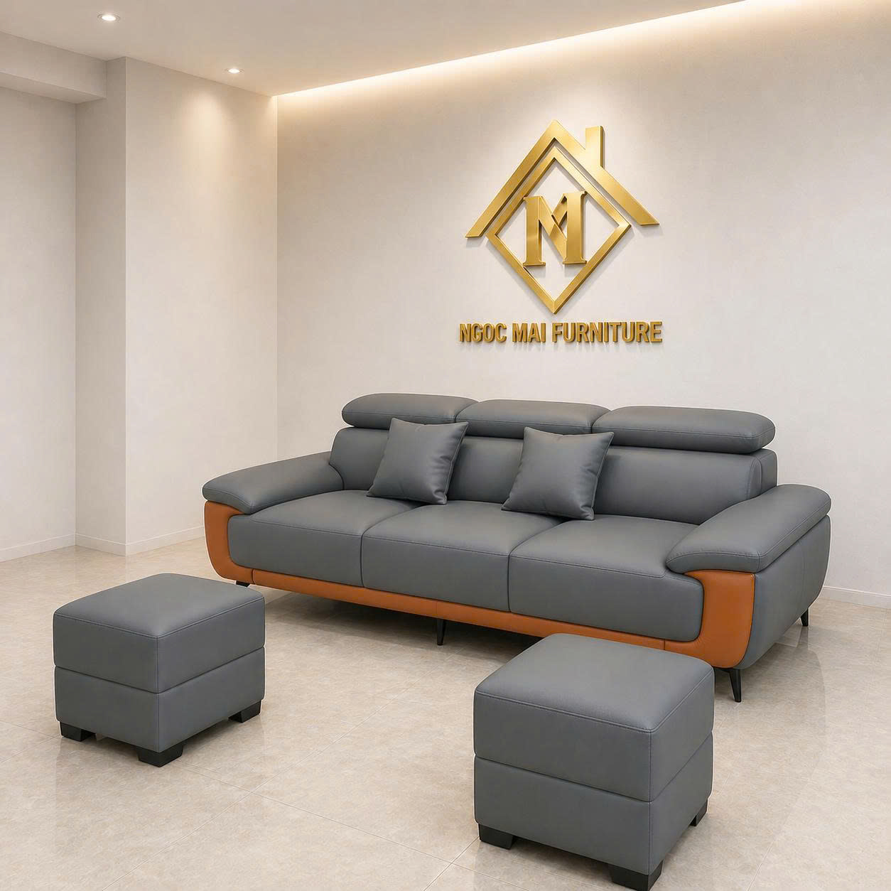 Sofa Da Cao Cấp da pu 2m2 kèm 2 đôn sang trọng, tiện lợi (không bàn trà) –MH674 - Ảnh 12